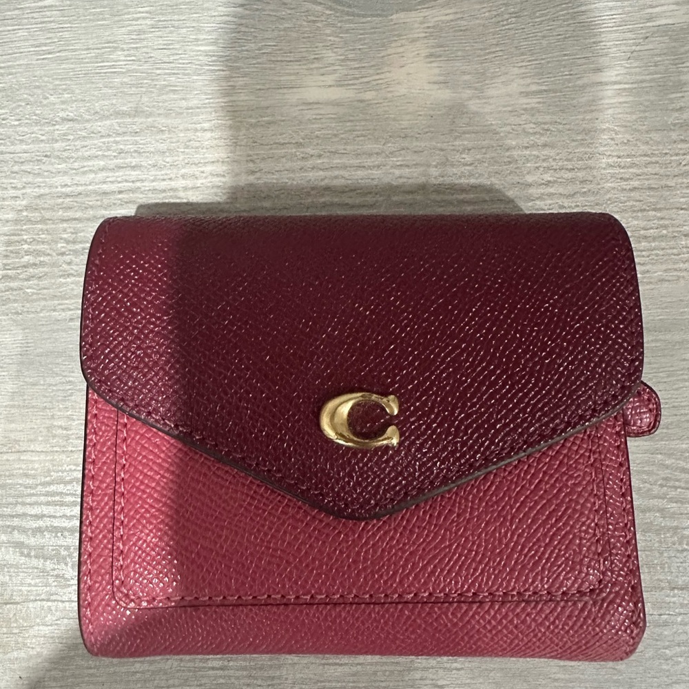 Coach Red Leather Wallet with Gold Accents